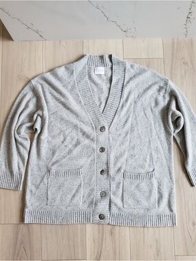 Brodie Cashmere Heather Gray V-Neck Button Cardigan
